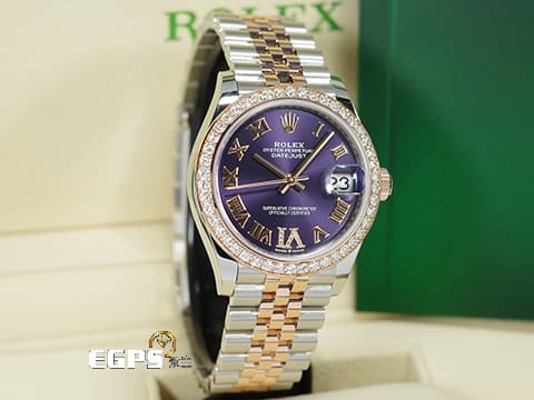 ROLEX 勞力士 DateJust 278381RBR 18K永恆玫瑰金 半金款 薰衣草紫色面盤 原廠鑲嵌鑽石VI時標 原廠鑲嵌鑽石錶圈 2025年保卡 自動上鍊 31mm