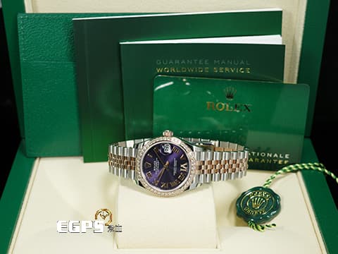 ROLEX 勞力士 DateJust 278381RBR 18K永恆玫瑰金 半金款 薰衣草紫色面盤 原廠鑲嵌鑽石VI時標 原廠鑲嵌鑽石錶圈 2025年保卡 自動上鍊 31mm