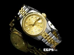 ROLEX 勞力士 Datejust 179173 DJ26 18K黃金材質 半金款 蠔式&nbsp;<font color="#05f0f0">金色紀念雕紋面盤 原廠鑲嵌鑽石時標 </font>自動上鏈&nbsp;26mm