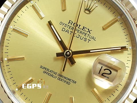 ROLEX 勞力士 DATEJUST DJ 16233 蠔式恆動 18K黃金材質 半金款 原裝金色面盤 柱狀時標 台灣公司貨 自動上鍊 36mm