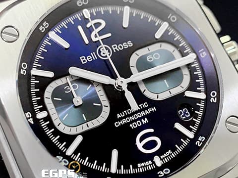 Bell &amp; Ross 柏萊士 Urban系列 BR05 Chrono Blue 計時碼表 藍色放射太陽紋面盤 BR05C-BU-ST/SST 不鏽鋼  2024年保單 台灣公司貨  自動上鍊 40mm