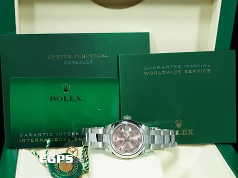 ROLEX 勞力士 Lady-Datejust 28 蠔式日誌型 279160 粉紅色面盤 羅馬數字時標 經典 DJ28 不鏽鋼 2024年保卡 蠔式（Oyster）三節板帶 自動上鍊 28mm