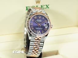 ROLEX 勞力士 DateJust 31 蠔式日誌型 278271 <font color="#B15BFF">原廠VI鑲鑽時標 茄紫色面盤</font> 永恆玫瑰金 半金款 DJ31 經典三角坑紋外圈 <font color="#FF0000">2024年保單 紀念型（Jubilee）五銖錶帶</font> 自動上鍊 31mm