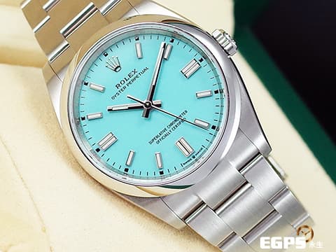 ROLEX 勞力士 Oyster Perpetual 36 經典 蠔式恆動型 126000 超夯、超熱門、超搶手的綠松石藍色 Tiffany面盤 OP36 不鏽鋼 2024年新式綠卡 自動上鍊 36mm