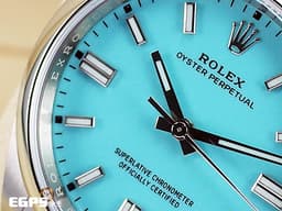 ROLEX 勞力士 Oyster Perpetual 36 OP36 蠔式恆動型 126000 不鏽鋼材質 最熱門、最搶手、最夯的<font color="#40e0d0">綠松石藍色 Tiffany面盤</font>&nbsp;<font color="#FF0000">2025年保卡</font> 自動上鍊 36mm