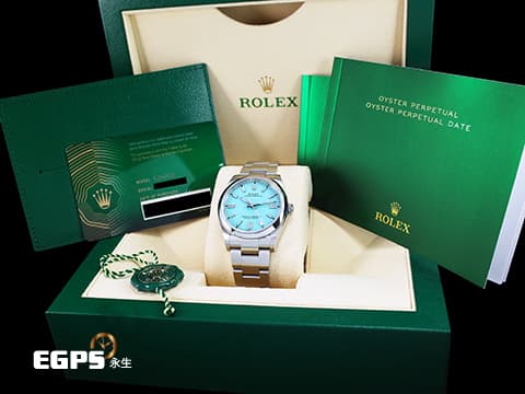 ROLEX 勞力士 Oyster Perpetual 36 經典 蠔式恆動型 126000 超夯、超熱門、超搶手的綠松石藍色 Tiffany面盤 OP36 不鏽鋼 2024年新式綠卡 自動上鍊 36mm