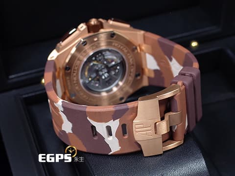 Audemars Piguet 愛彼 AP錶 Royal Oak Offshore 皇家橡樹 離岸型 計時碼表 26401RO.OO.A087CA.01 18K玫瑰金材質 棕色陶瓷框 迷彩大金貓&nbsp;全球專賣店限量500只 2019年新式保卡&nbsp;自動上鏈 44mm