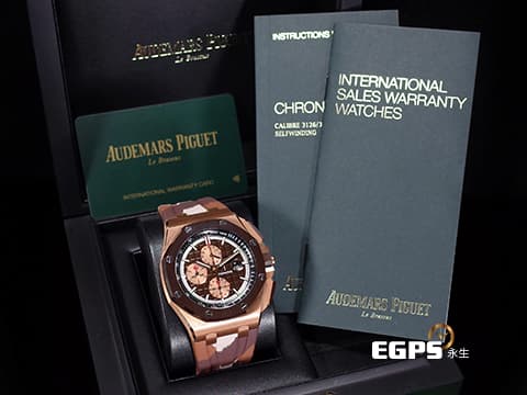 Audemars Piguet 愛彼 AP錶 Royal Oak Offshore 皇家橡樹 離岸型 計時碼表 26401RO.OO.A087CA.01 18K玫瑰金材質 棕色陶瓷框 迷彩大金貓&nbsp;全球專賣店限量500只 2019年新式保卡&nbsp;自動上鏈 44mm