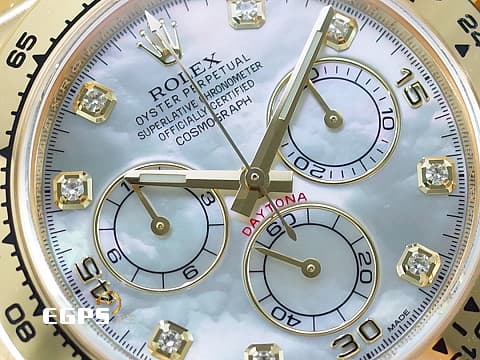 ROELX 勞力士 Daytona 116508 18K黃金材質 白色珍珠母貝錶面 原鑲鑽石時標  2020年新式保卡 自動上鍊 40mm