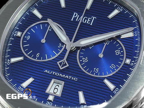 PIAGET 伯爵 PIAGET POLO S 計時碼錶 G0A41006 劍型指針 藍色雕紋面盤 不鏽鋼材質 2024保單 僅試戴極新品 自動上鍊 42mm