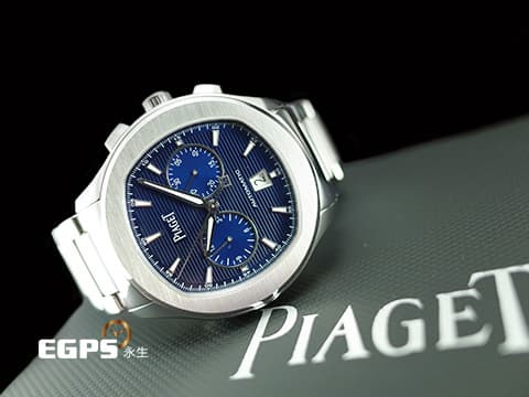 PIAGET 伯爵 Polo Chronograph 計時碼錶 G0A41006 藍色條紋錶盤 不鏽鋼 2026年保單 自動上鍊 42mm