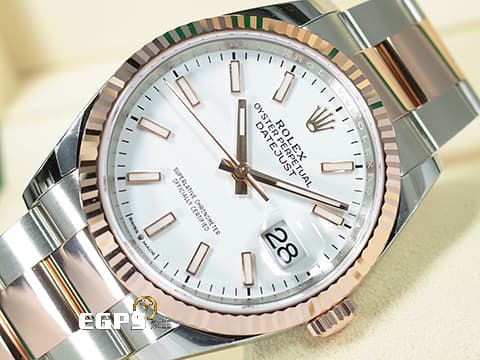 ROLEX 勞力士 Datejust 126231 蠔式日誌型 18K永恒玫瑰金材質 半金款 DJ36 經典三角坑紋錶圈 白色面盤&nbsp;2025年新式綠卡 自動上鍊 36mm