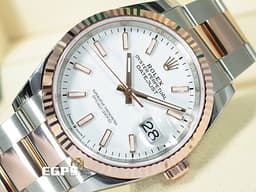 ROLEX 勞力士 Datejust 126231 蠔式日誌型 18K永恒玫瑰金材質 半金款 DJ36 <font color="#e5fffd">經典三角坑紋錶圈 白色面盤</font>&nbsp;<font color="#FF0000">2025年新式綠卡</font> 自動上鍊 36mm