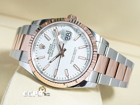 ROLEX 勞力士 Datejust 126231 蠔式日誌型 18K永恒玫瑰金材質 半金款 DJ36 經典三角坑紋錶圈 白色面盤&nbsp;2025年新式綠卡 自動上鍊 36mm