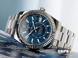 ROLEX 勞力士 Sky-Dweller 蠔式 天行者 326934 <font color="#0080FF">亮藍色面盤</font> 沙羅系統 年曆錶 兩地時區 經典三角坑紋錶圈 <font color="#FF0000">2019年保卡 蠔式（Oyster）三節錶帶</font> 自動上鍊 42mm