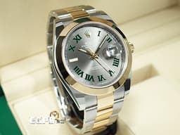 ROLEX 勞力士 DATEJUST 41 經典 蠔式日誌型 126303 <font color=#009100>綠羅馬時標面盤</font> DJ41 半金款 18K黃金 <font color=#FF0000>2024年保單 新式保卡 蠔式三板錶帶</font> 自動上鍊 41mm