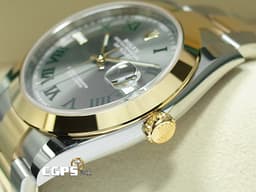 ROLEX 勞力士 Datejust 41 蠔式日誌型 126303 <font color=#ADADAD>石板灰色面盤</font>搭配<font color=#228B22>綠色羅馬數字時標 溫布頓</font> DJ41 半金款 18K黃金 <font color=#FF0000>2024年保單 蠔式（Oyster）三節板帶</font> 自動上鍊 41mm