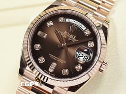 ROLEX 勞力士 Day-Date DD 128235 18K玫瑰金材質 <font color=#FF8000> 漸變棕色面盤 原廠鑽石時標 </font>  <font color=#FF0000> 2021年新式綠卡 </font> 自動上鍊 36mm