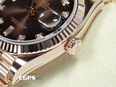 ROLEX 勞力士 Day-Date DD 128235 18K玫瑰金材質  漸變棕色面盤 原廠鑽石時標    2021年新式綠卡  自動上鍊 36mm