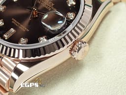 ROLEX 勞力士 Day-Date DD 128235 18K玫瑰金材質 <font color=#FF8000> 漸變棕色面盤 原廠鑽石時標 </font>  <font color=#FF0000> 2021年新式綠卡 </font> 自動上鍊 36mm