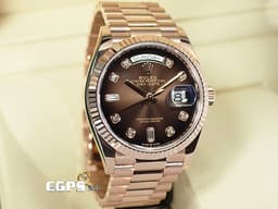 ROLEX 勞力士 Day-Date DD 128235 18K玫瑰金材質 <font color=#FF8000> 漸變棕色面盤 原廠鑽石時標 </font>  <font color=#FF0000> 2021年新式綠卡 </font> 自動上鍊 36mm