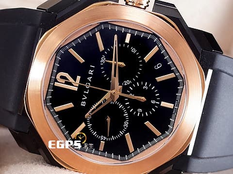 BVLGARI 寶格麗 OCTO VELOCISSIMO BGOP41SG 102488 玫瑰金&amp;鍍黑PVD不鏽鋼材質 2020年保單  自動上鏈 41.5mm