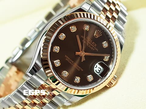 ROLEX 勞力士 DATEJUST LDAY 278271 巧克力色面盤 蠔式 玫瑰金半金款  2021年保單  原廠鑽石時標 紀念型五格鏈節錶帶款  自動腕錶 31mm
