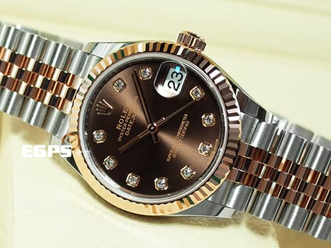 ROLEX 勞力士 DATEJUST LDAY 278271 巧克力色面盤 蠔式 玫瑰金半金款  2021年保單  原廠鑽石時標 紀念型五格鏈節錶帶款  自動腕錶 31mm