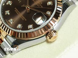 ROLEX 勞力士 DATEJUST LDAY 278271 巧克力色面盤 蠔式 玫瑰金半金款 <font color="#FF0000"> 2021年保單 </font> <font color="#FFFF33">原廠鑽石時標 紀念型五格鏈節錶帶款 </font> 自動腕錶 31mm