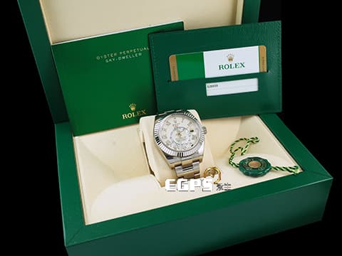 ROLEX 勞力士 Sky-Dweller 蠔式 天行者 326939 年曆錶 經典絕版羅馬數字時標 GMT 兩地時區 18K白金材質 2019年保單 沙羅系統 歡迎各錶友以PP、AP、勞力士來店交換，本店將以最高價評估～ 自動上鍊 42mm