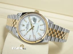 ROLEX 勞力士 蠔式 Datejust DJ36 126233 18K黃金&amp;蠔式鋼&nbsp;<font color="#05f0f0">經典白色面盤搭配黃金太陽坑紋錶圈</font>&nbsp;<font color="#ff0000">2025年保卡 五銖鏈帶款</font> 自動上鏈 36mm