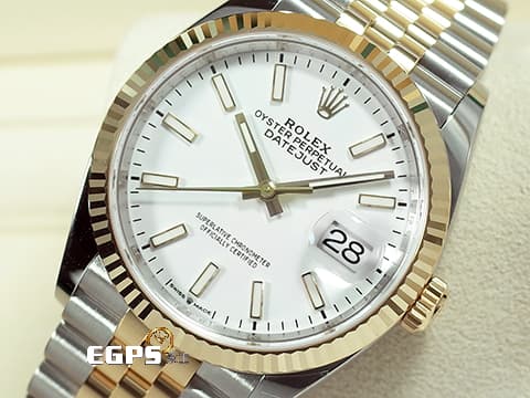 ROLEX 勞力士 蠔式 Datejust DJ36 126233 18K黃金&amp;蠔式鋼&nbsp;經典白色面盤搭配黃金太陽坑紋錶圈&nbsp;2025年保卡 五銖鏈帶款 自動上鏈 36mm