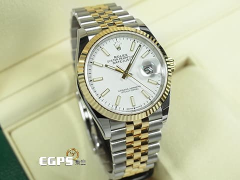 ROLEX 勞力士 蠔式 Datejust DJ36 126233 18K黃金&amp;蠔式鋼&nbsp;經典白色面盤搭配黃金太陽坑紋錶圈&nbsp;2025年保卡 五銖鏈帶款 自動上鏈 36mm