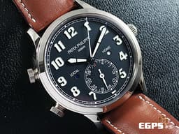 PATEK PHILIPPE 百達翡麗 PP錶 Calatrava Pilot Travel Time 5524G 飛行錶 5524G-001 白K金材質 <font color="#70cce1">深藍色面盤 兩地時間 日夜顯示</font> <font color="#FF0000"> 2025年停產款 2022年保單 </font> 自動上鍊 42mm