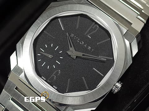 BVLGARI 寶格麗 Bulgari Octo Finissimo系列 103297 黑色霧面錶盤 八角形多稜角設計錶框 小秒針 PT950 鉑金微型自動盤 超薄 不鏽鋼 2025年保單 自動上鍊 40mm