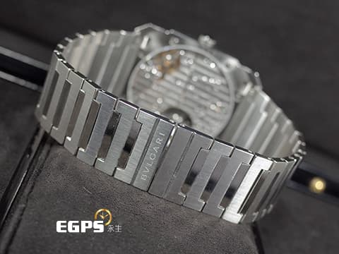 BVLGARI 寶格麗 Bulgari Octo Finissimo系列 103297 黑色霧面錶盤 八角形多稜角設計錶框 小秒針 PT950 鉑金微型自動盤 超薄 不鏽鋼 2025年保單 自動上鍊 40mm