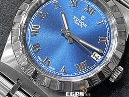 TUDOR 帝舵  Royal 皇家系列 28400-0006 中型 <font color="#4169e1">坑紋外圈 藍色太陽紋面盤</font>  大三針 不鏽鋼 <font color="#FF0000">2025年保單 </font> 自動上鍊 34mm