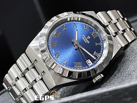 TUDOR 帝舵  Royal 皇家系列 28400-0006 中型 坑紋外圈 藍色太陽紋面盤  大三針 不鏽鋼 2025年保單  自動上鍊 34mm