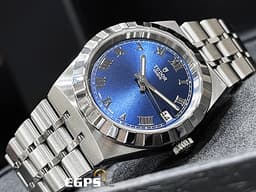 TUDOR 帝舵  Royal 皇家系列 28400-0006 中型 <font color="#4169e1">坑紋外圈 藍色太陽紋面盤</font>  大三針 不鏽鋼 <font color="#FF0000">2025年保單 </font> 自動上鍊 34mm