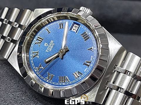 TUDOR 帝舵  Royal 皇家系列 28400-0006 中型 坑紋外圈 藍色太陽紋面盤  大三針 不鏽鋼 2025年保單  自動上鍊 34mm