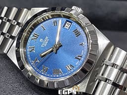 TUDOR 帝舵  Royal 皇家系列 28400-0006 中型 <font color="#4169e1">坑紋外圈 藍色太陽紋面盤</font>  大三針 不鏽鋼 <font color="#FF0000">2025年保單 </font> 自動上鍊 34mm