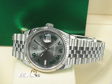 ROLEX 勞力士  Datejust  126234 蠔式 不鏽鋼材質&nbsp;2025年新卡 綠羅馬時標面盤 費德勒款&nbsp;白K金三角坑紋錶圈 紀念型（Jubilee）錶帶 自動上鍊 36mm&nbsp;
