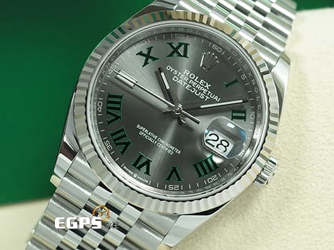 ROLEX 勞力士  Datejust  126234 蠔式 不鏽鋼材質&nbsp;2025年新卡 綠羅馬時標面盤 費德勒款&nbsp;白K金三角坑紋錶圈 紀念型（Jubilee）錶帶 自動上鍊 36mm&nbsp;