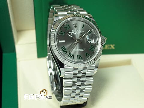 ROLEX 勞力士  Datejust  126234 蠔式 不鏽鋼材質&nbsp;2025年新卡 綠羅馬時標面盤 費德勒款&nbsp;白K金三角坑紋錶圈 紀念型（Jubilee）錶帶 自動上鍊 36mm&nbsp;