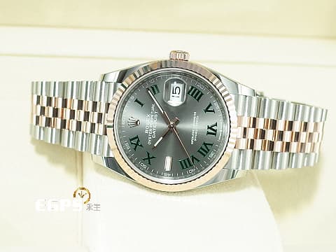 ROLEX 勞力士 Datejust 36 蠔式日誌型 126231 玫瑰金 半金款&nbsp;綠羅馬時標面盤 DJ36 經典三角坑紋錶圈 2023年保單 紀念型（Jubilee）五銖錶帶 自動上鍊 36mm