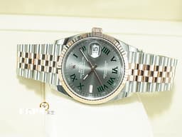 ROLEX 勞力士 Datejust 36 蠔式日誌型 126231 玫瑰金 半金款&nbsp;<font color="#009100">綠羅馬時標面盤</font> DJ36 經典三角坑紋錶圈 <font color="#FF0000">2023年保單 紀念型（Jubilee）五銖錶帶</font> 自動上鍊 36mm