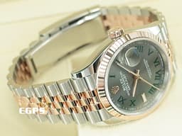 ROLEX 勞力士 Datejust 36 蠔式日誌型 126231 玫瑰金 半金款&nbsp;<font color="#009100">綠羅馬時標面盤</font> DJ36 經典三角坑紋錶圈 <font color="#FF0000">2023年保單 紀念型（Jubilee）五銖錶帶</font> 自動上鍊 36mm