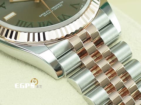 ROLEX 勞力士 Datejust 36 蠔式日誌型 126231 玫瑰金 半金款&nbsp;綠羅馬時標面盤 DJ36 經典三角坑紋錶圈 2023年保單 紀念型（Jubilee）五銖錶帶 自動上鍊 36mm