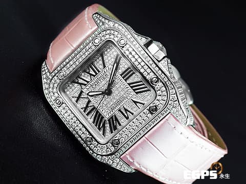 CARTIER 卡地亞 Santos 100 山度士 中型款 精鑲鑽石 錶殼、錶腹、錶冠，精鑲嵌滿滿高等級天然美鑽 、滿天星鑽石面盤  閃到一個不要不要的 自動上鍊 36mm