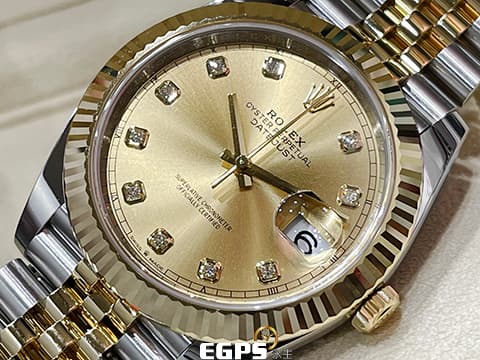 ROLEX 勞力士 DateJust 41 蠔式日誌型 126333 原廠鑽石時標 皇帝金面盤 18K黃金 半金款 DJ41 經典三角坑紋錶圈 2025年新式保單 紀念型（Jubilee）五銖錶帶 自動上鍊 41mm